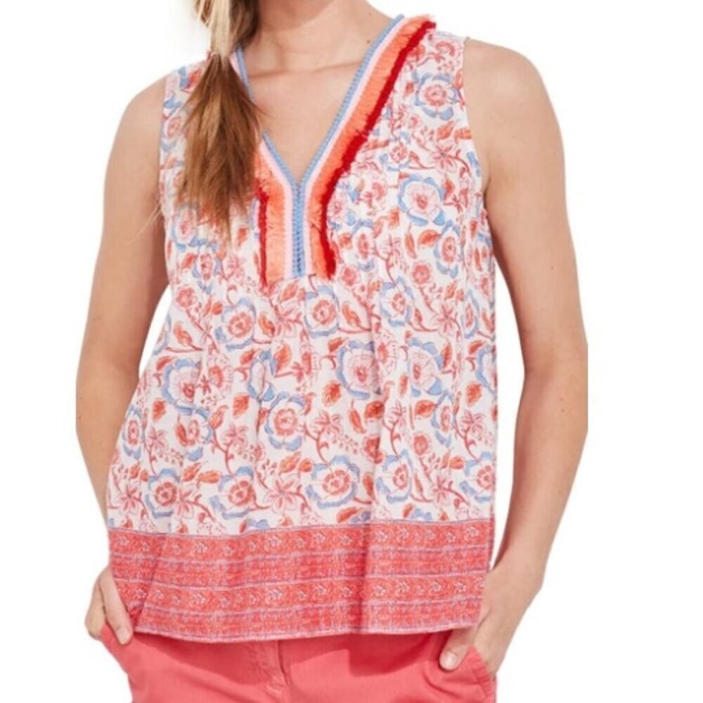 Vineyards Vines Block Print Floral Pintuck Top Women's M